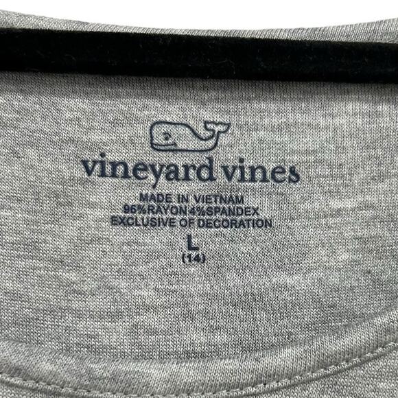 Vineyard Vines Girls Gray Long Sleeve Blue & White Stripe Trim Top Large 14 - Picture 2 of 5